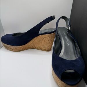 Stuart Weitzman Dark Blue Wedge Slingbacks